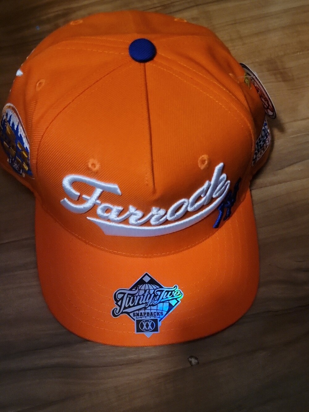 Adults Orange Snapback Hat with White 'Farrock' Script